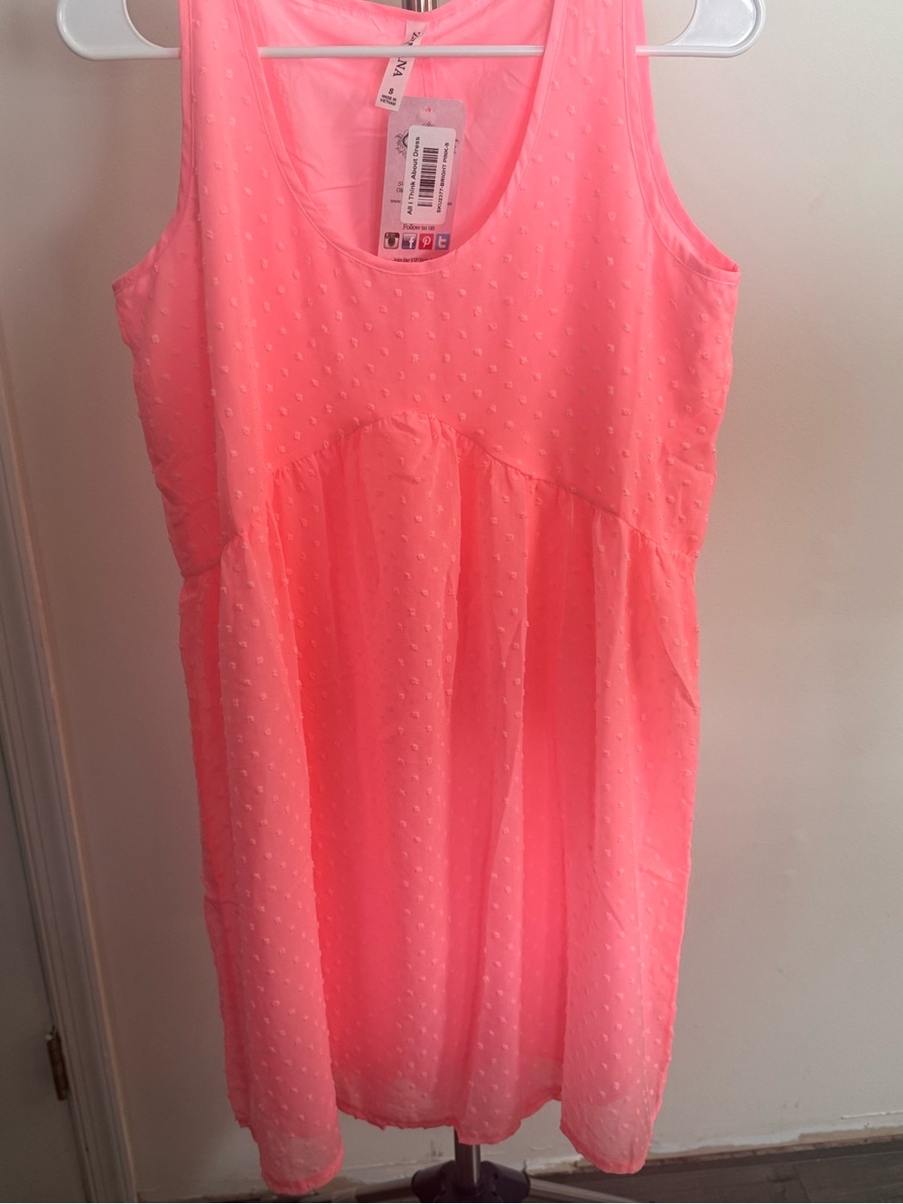 Zenana Outfitters Neon Pink Sleeveless Textured Dress